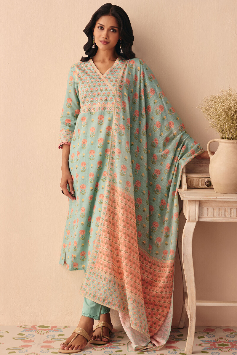 Blue Printed Kota Dupatta