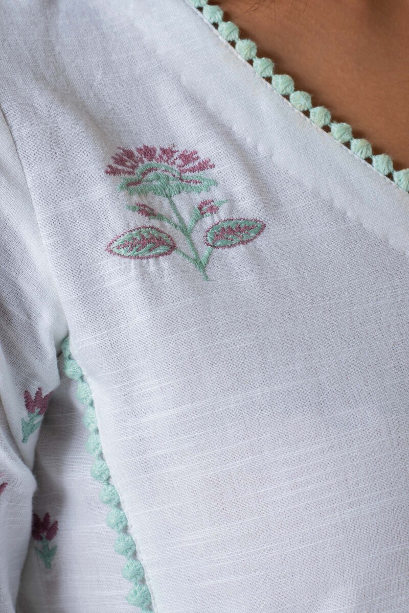 White Handcrafted Straight Cotton Kurta