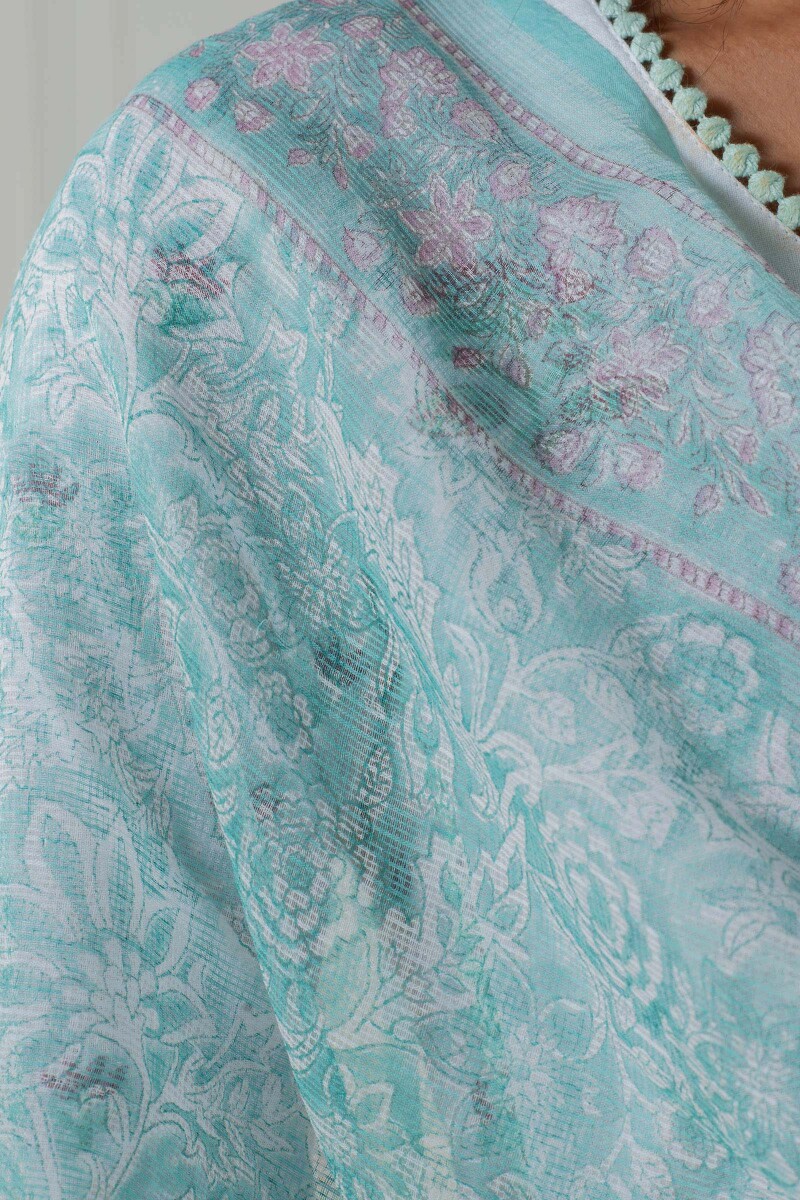 Turquoise Block Printed Kota Dupatta