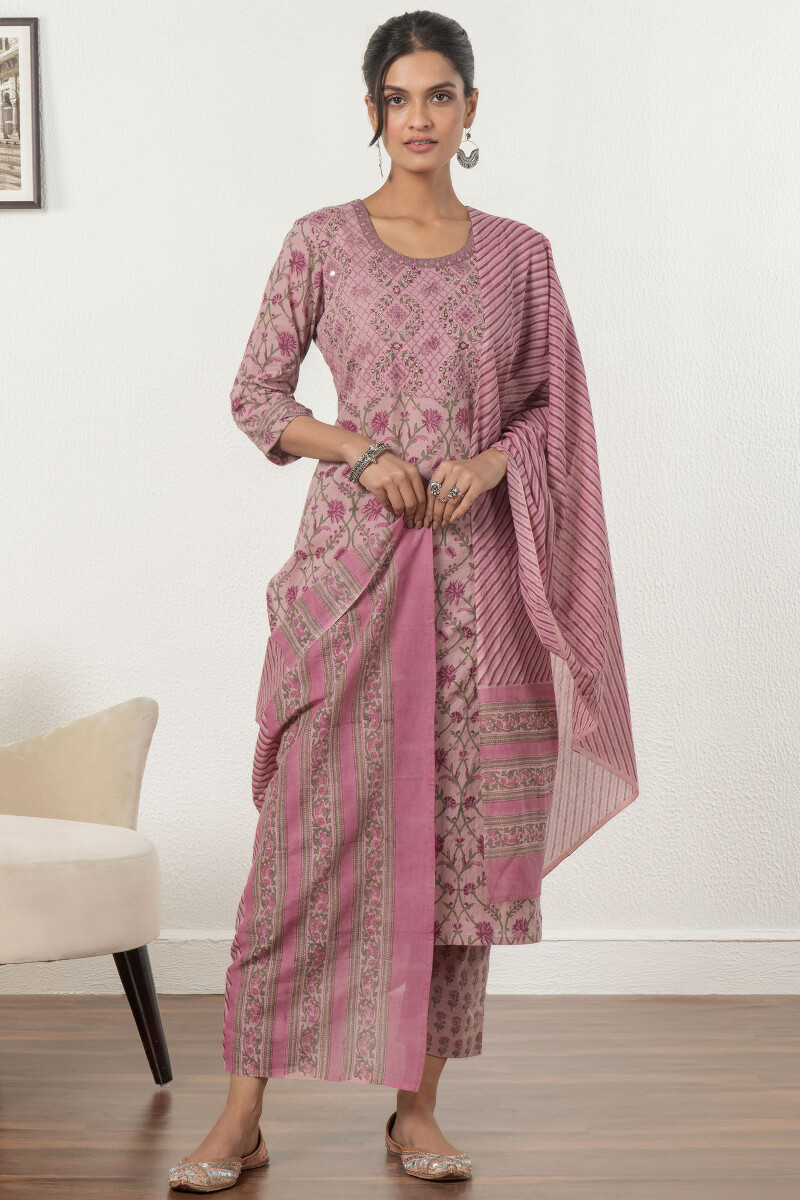 Pink Block Printed Cotton Pants