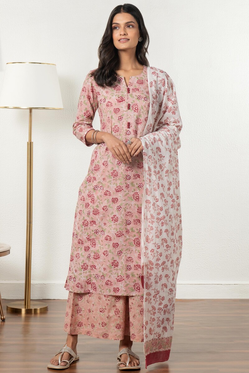 Peach Block Printed Cotton Palazzo