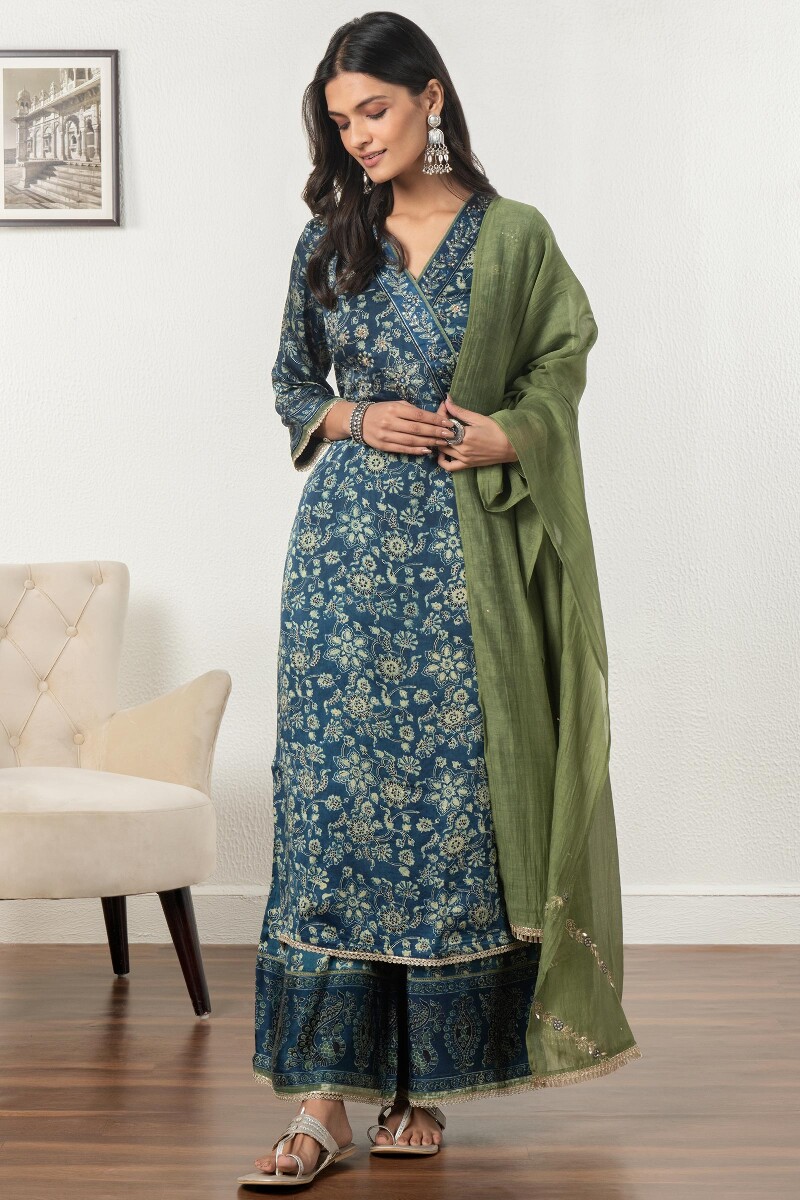 Ajrak Block Printed Modal Satin Palazzo