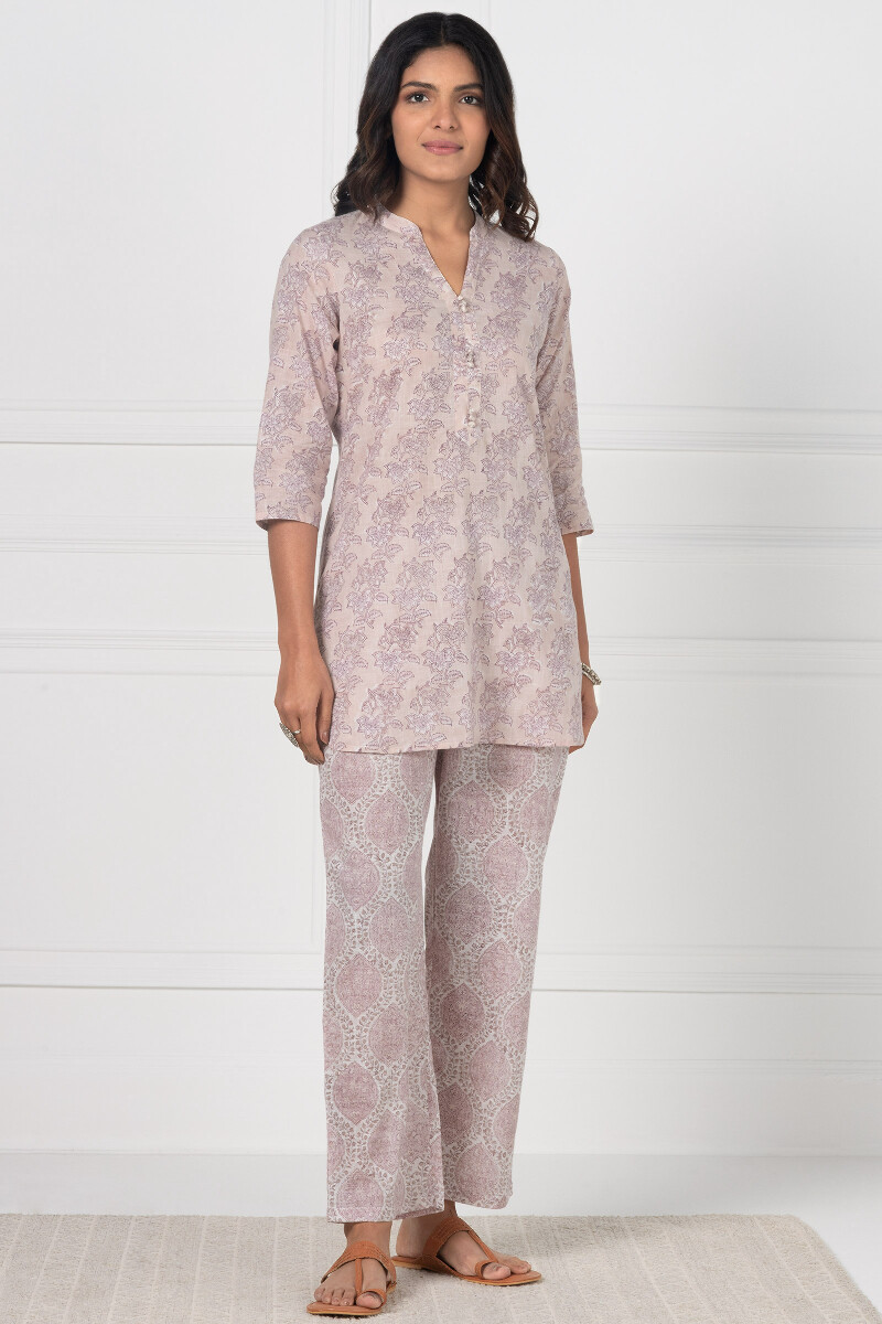 Pink Block Printed Pyjama Set
