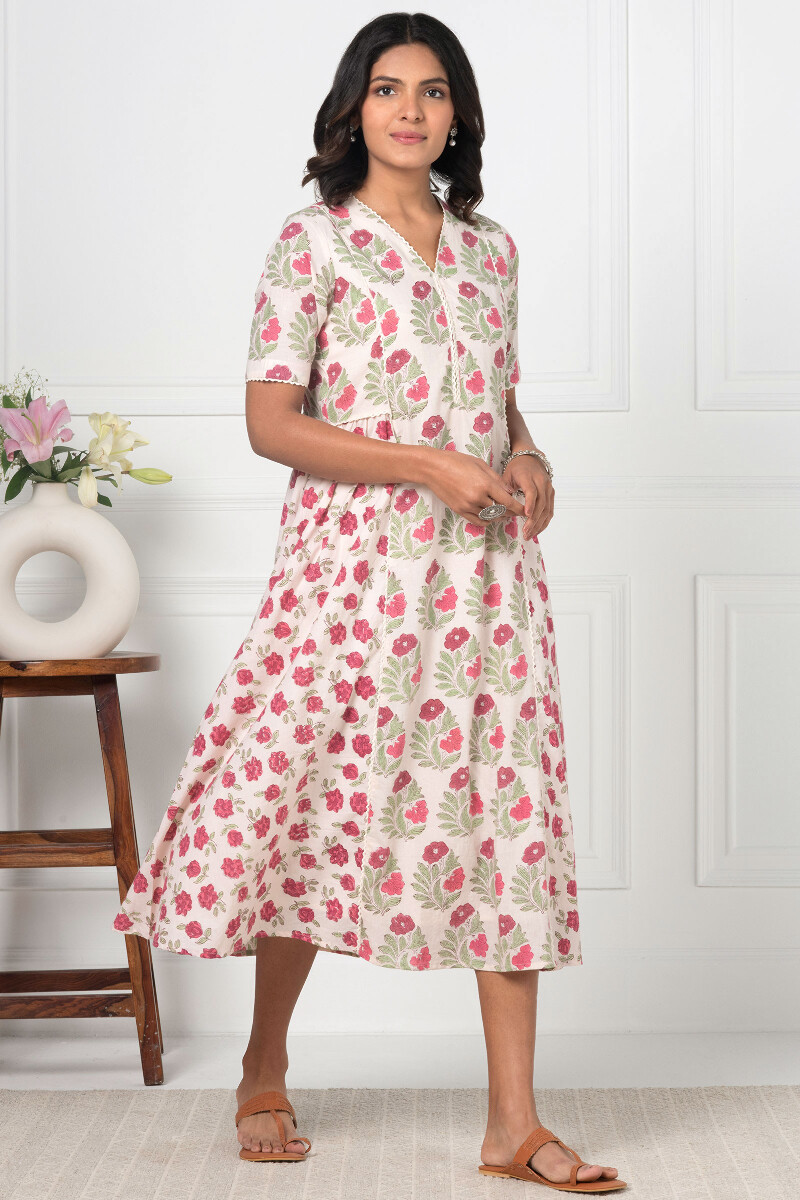 Off-White Block Printed Cotton Dress