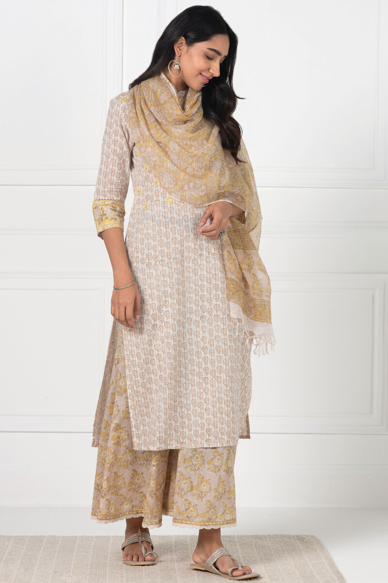 Yellow Block Printed Cotton Sharara