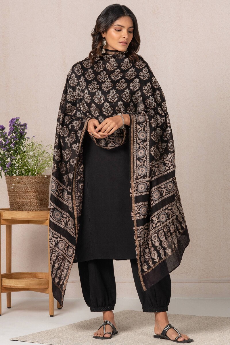 Ajrak Block Printed Chanderi Dupatta