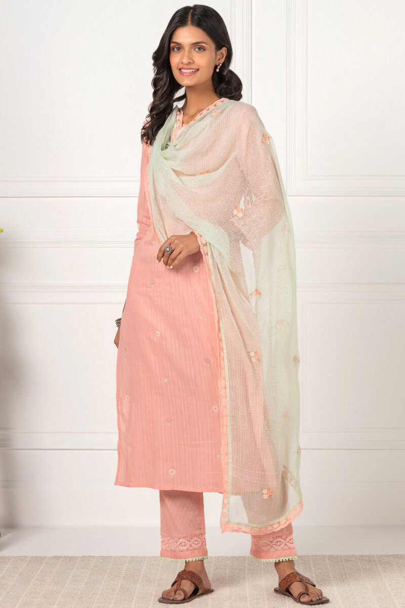 Peach Handcrafted Cotton Narrow Pants
