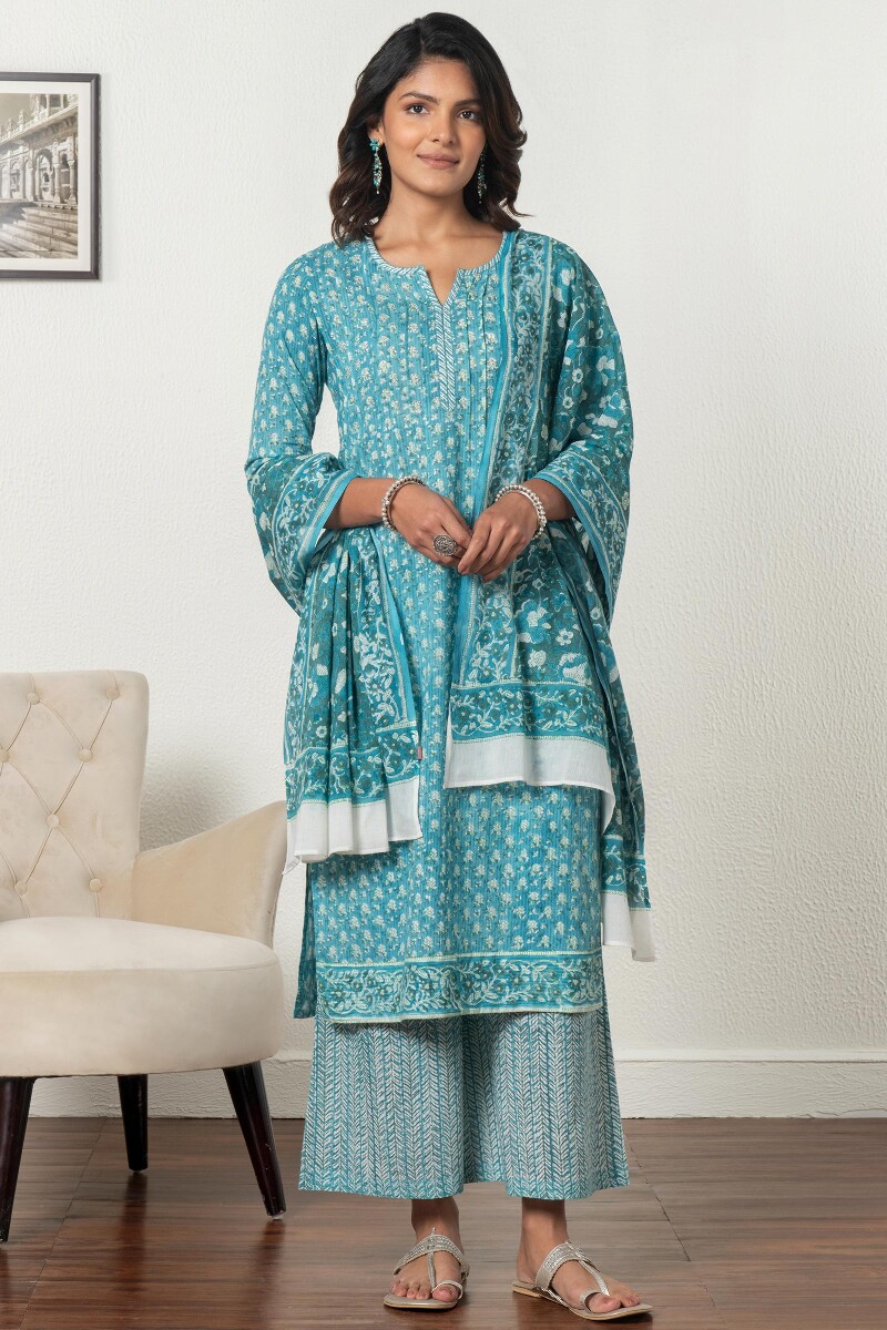 Green Block Printed Cotton Dupatta