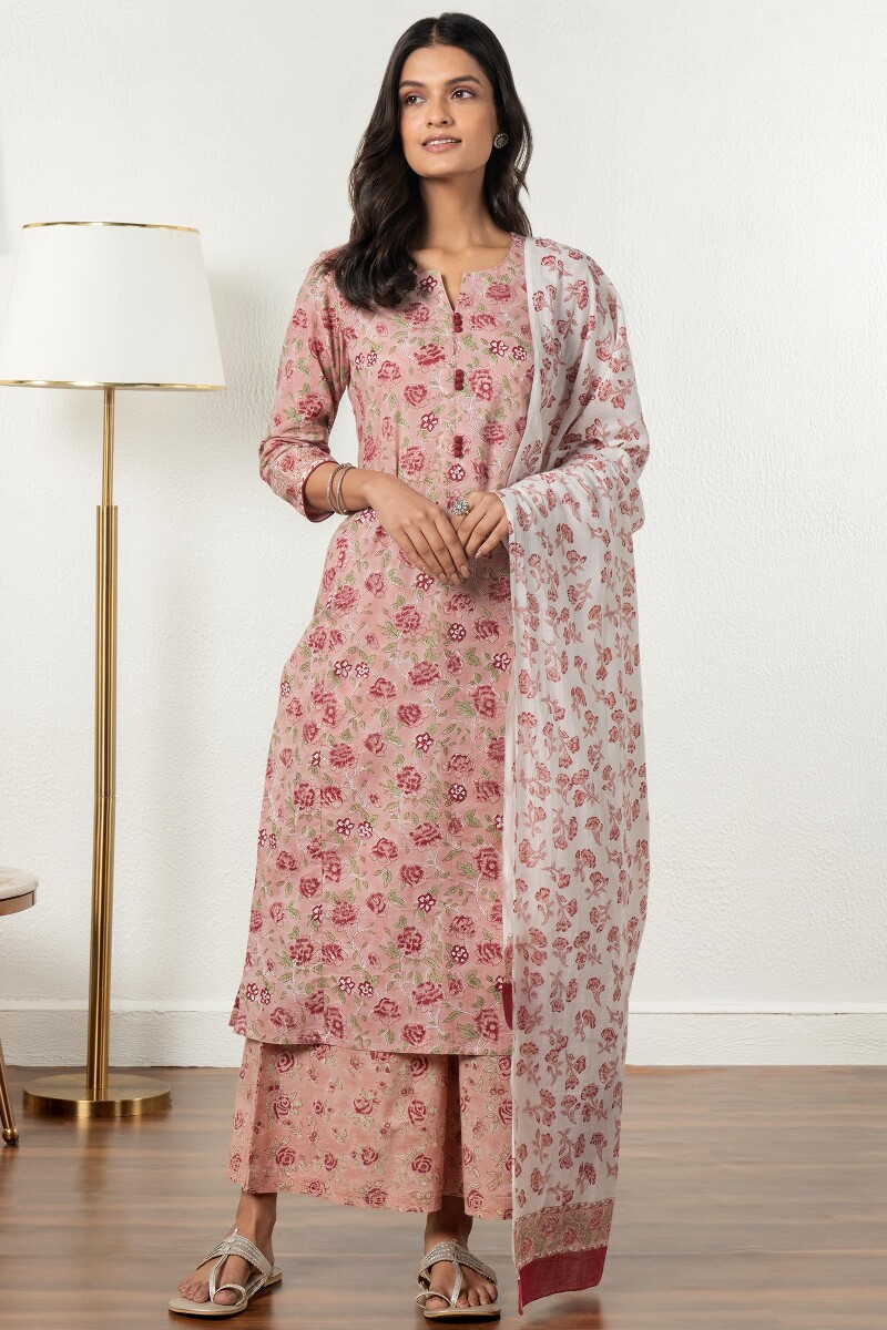 White Block Printed Cotton Dupatta
