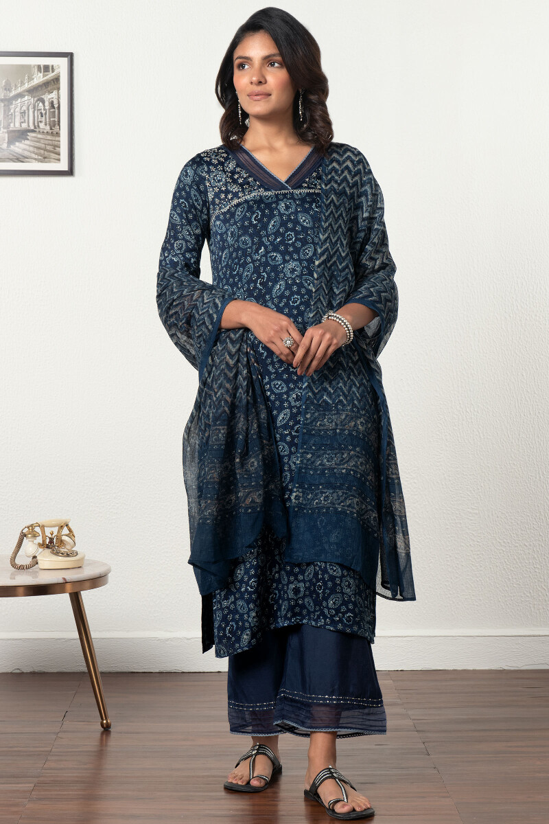 Ajrak Block Printed Kota Dupatta
