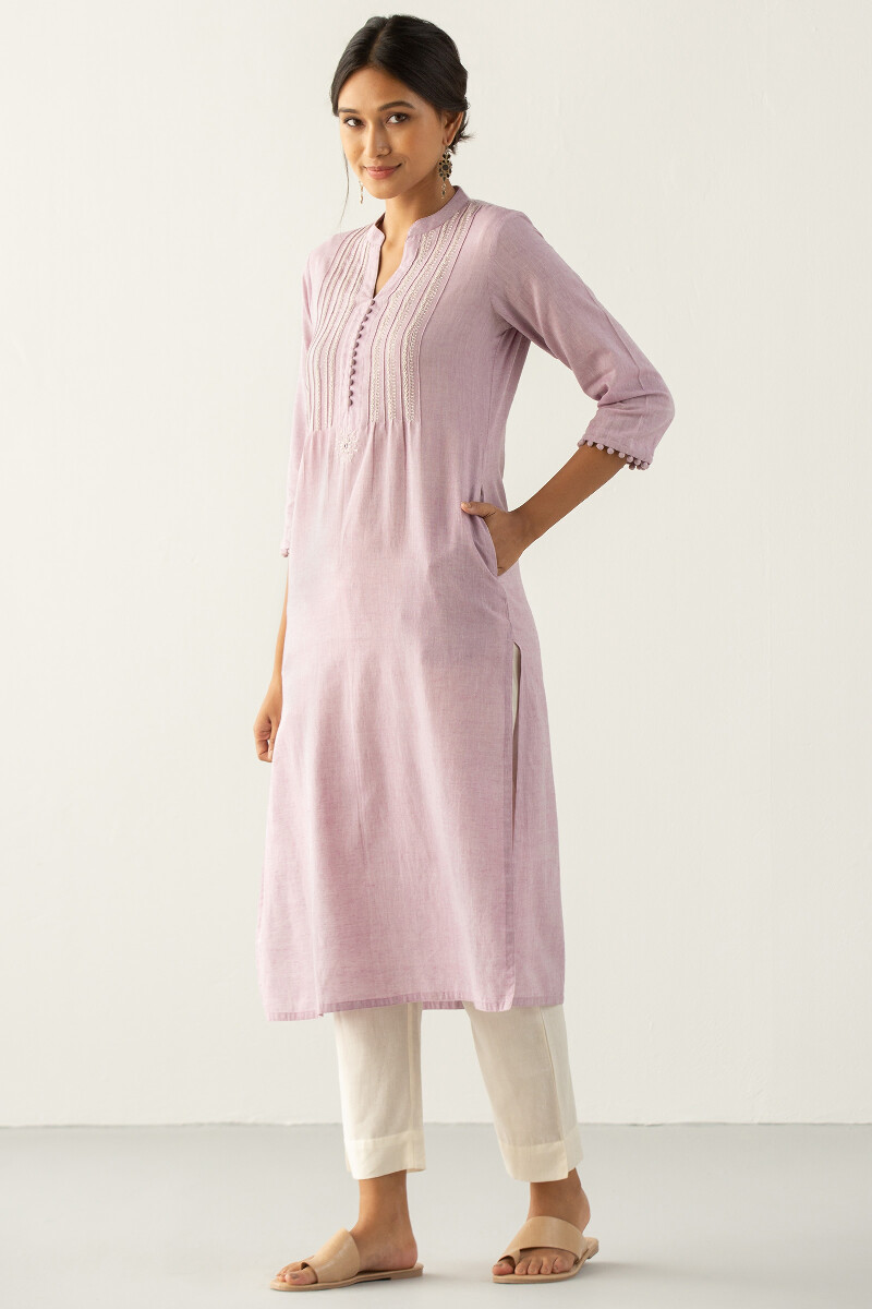 Purple Handcrafted Straight Cotton Kurta