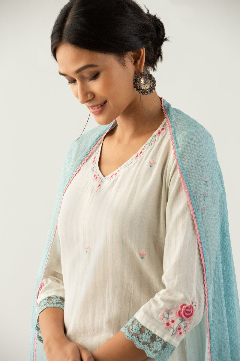 Turquoise Handcrafted Kota Dupatta