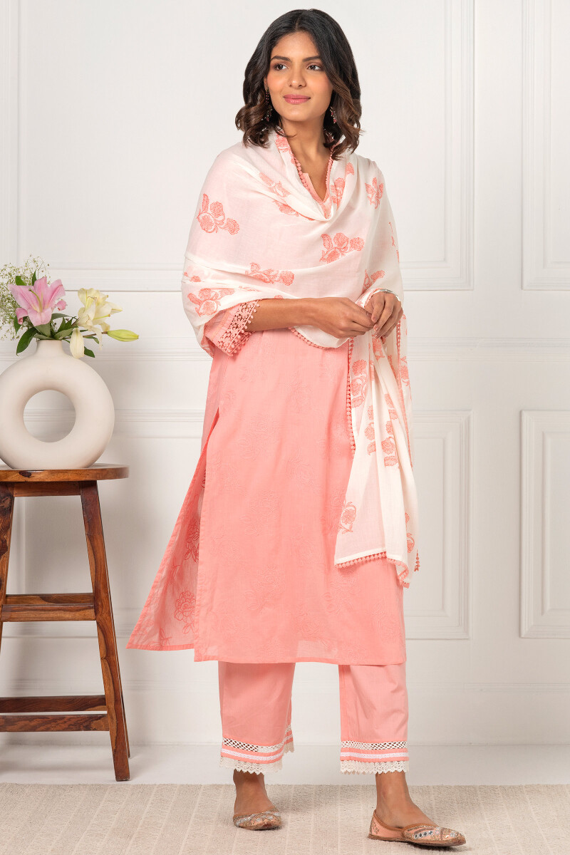 Peach Handcrafted Cotton Straight Farsi