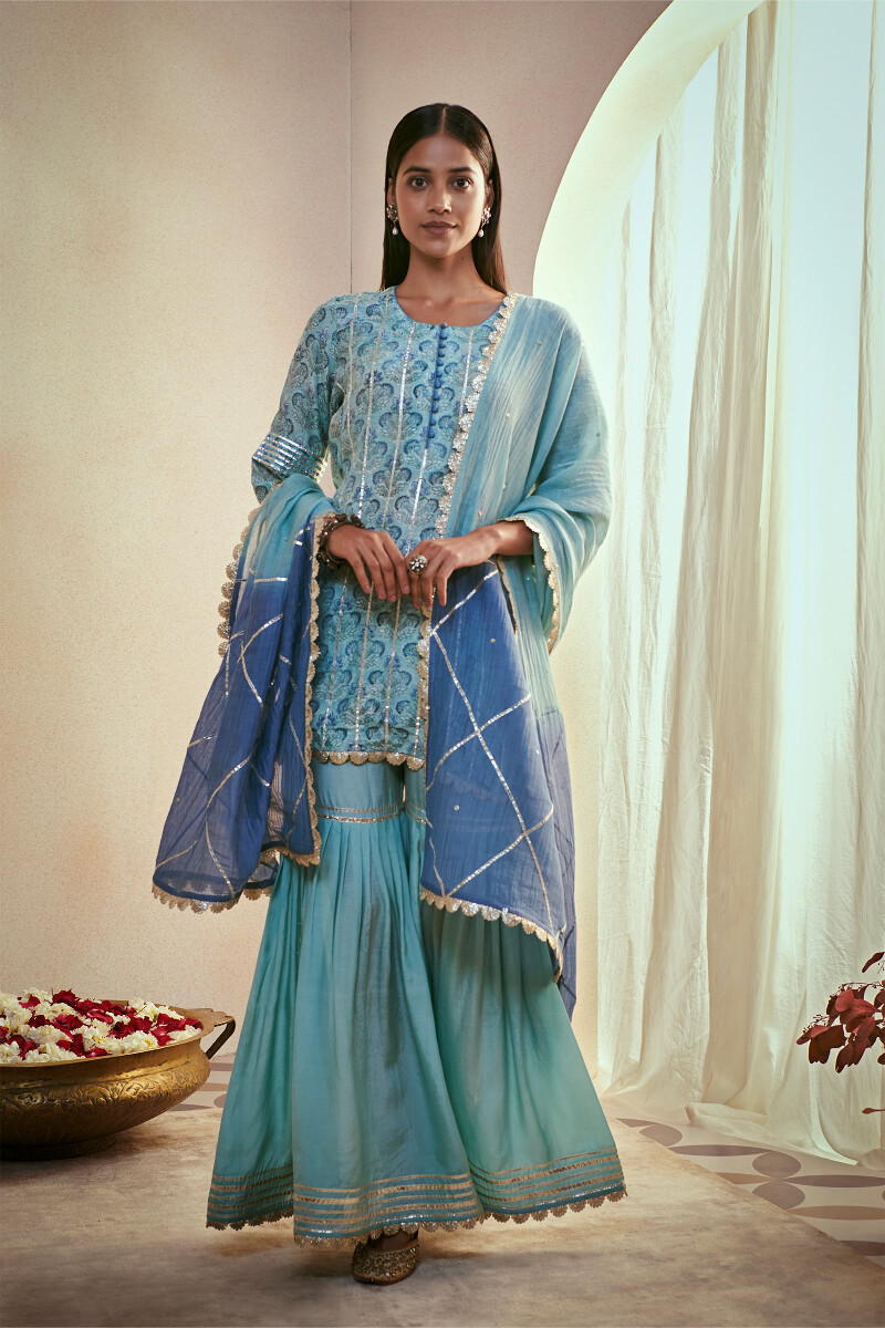 Turquoise Handcrafted Cotton Silk Dupatta