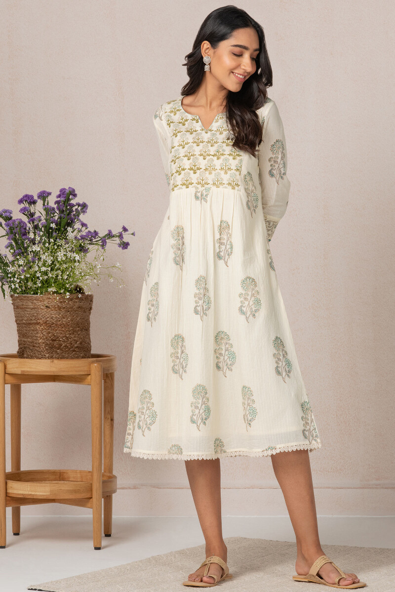 Off-White Block Printed Cotton Dress