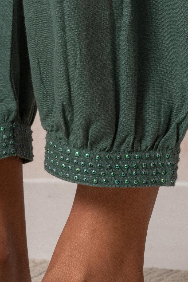 Green Handcrafted Cotton Izhaar Pants