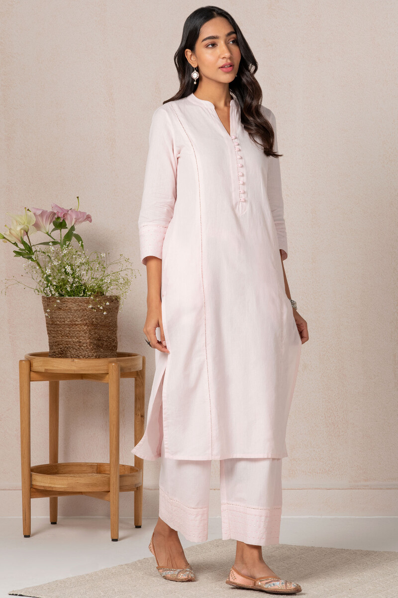 Pink Handcrafted Straight Cotton Kurta