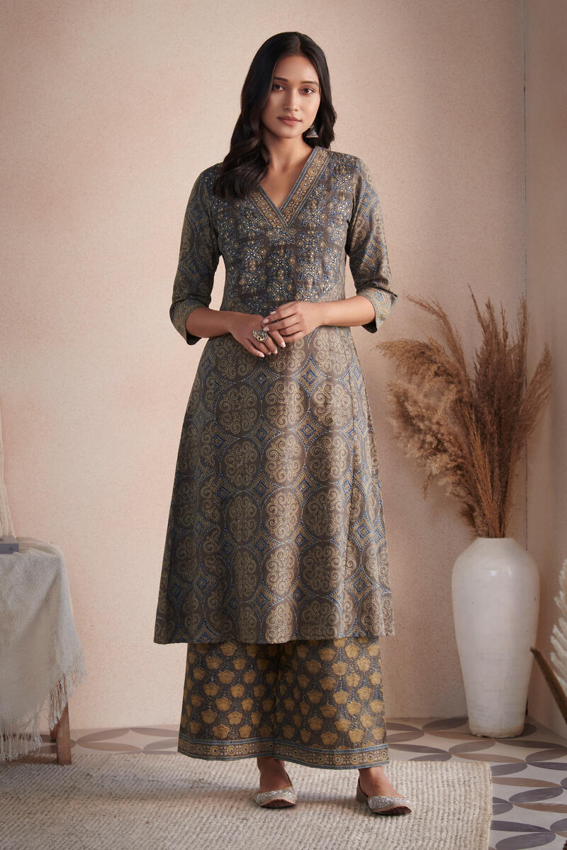 Ajrak Block Printed A-Line Cotton Kurta