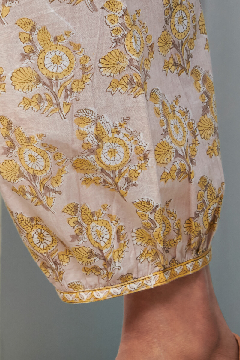 Grey Block Printed Cotton Izhaar Pants