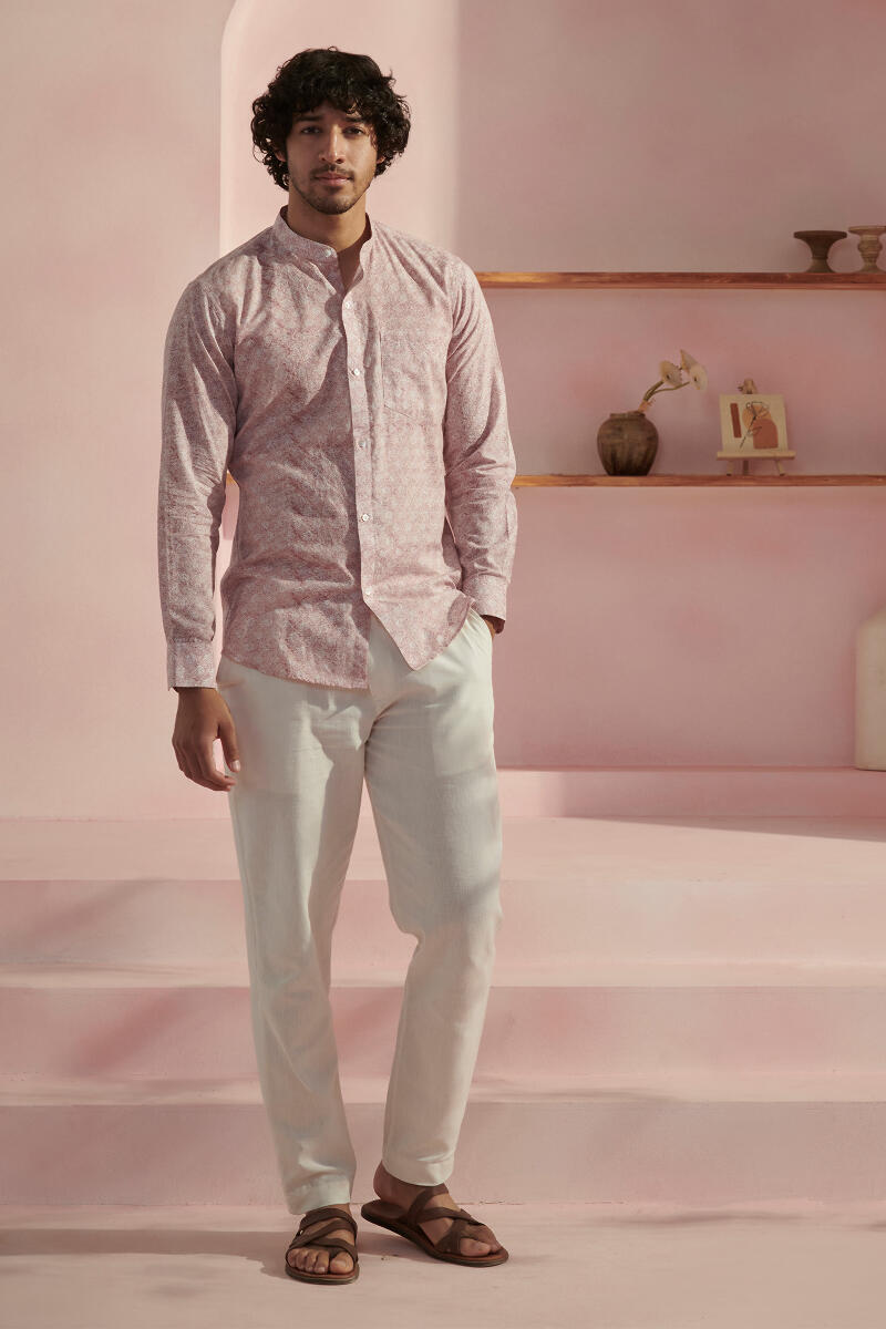Pink Block Printed Cotton Shirt
