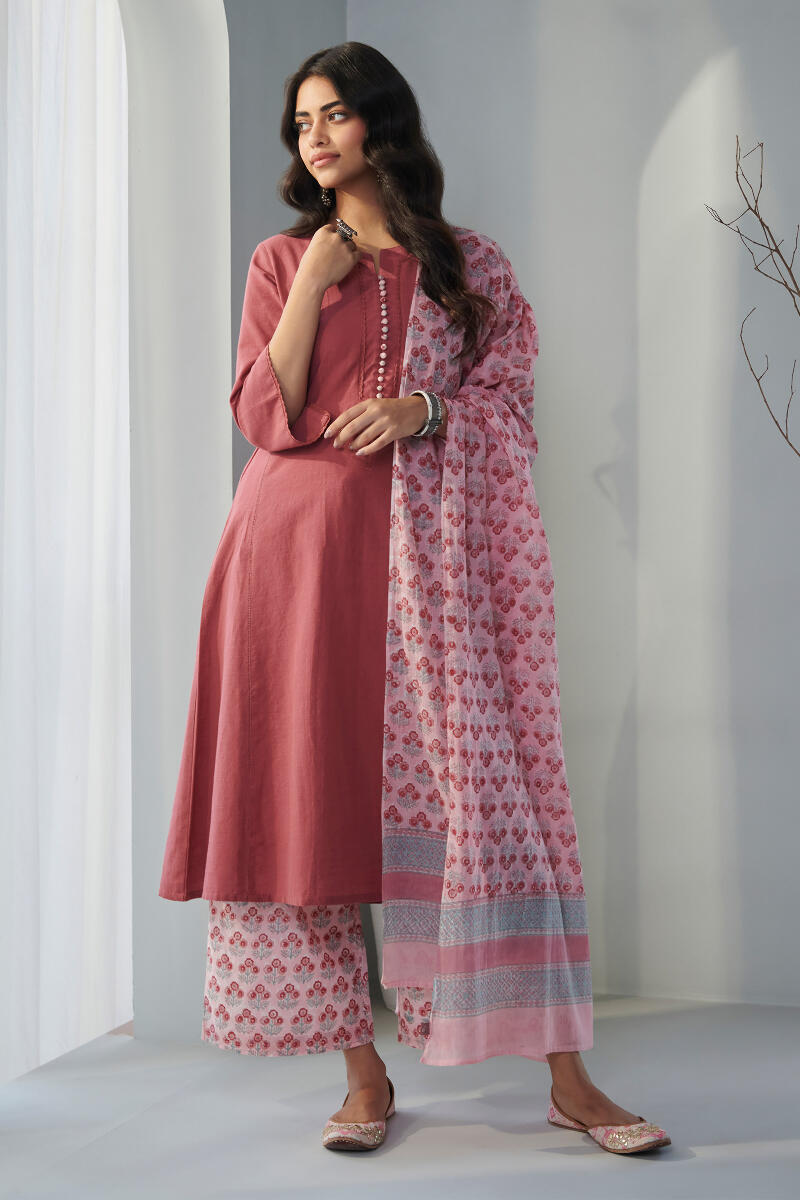 Pink Block Printed Cotton Farsi