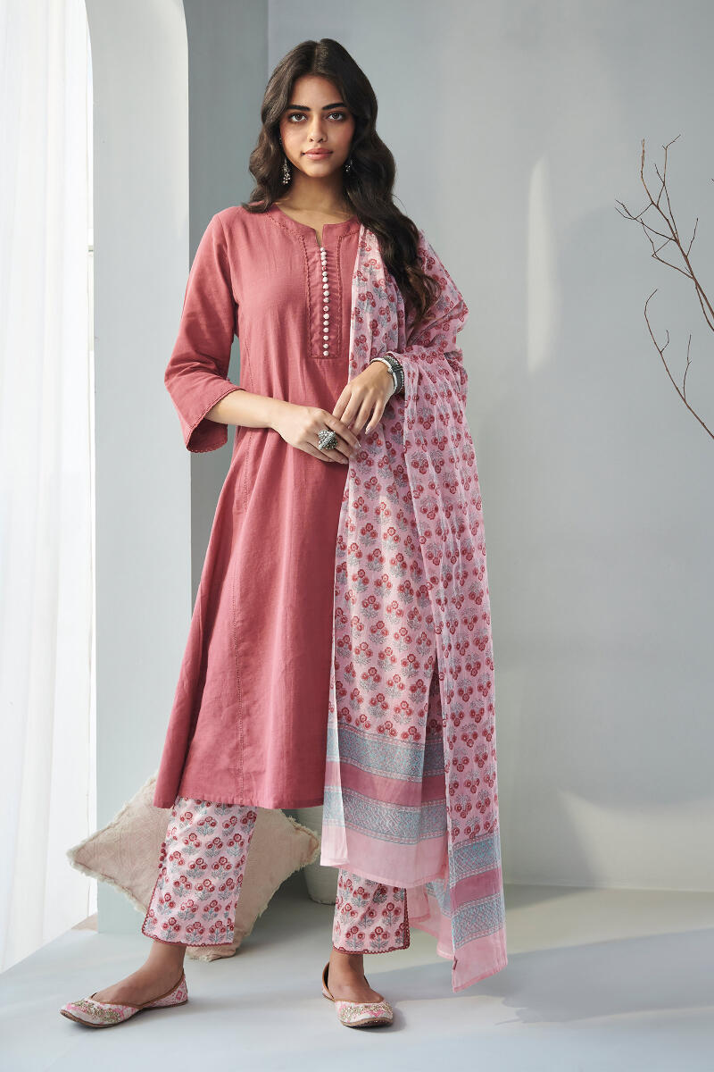Pink Handcrafted Cotton Narrow Pants