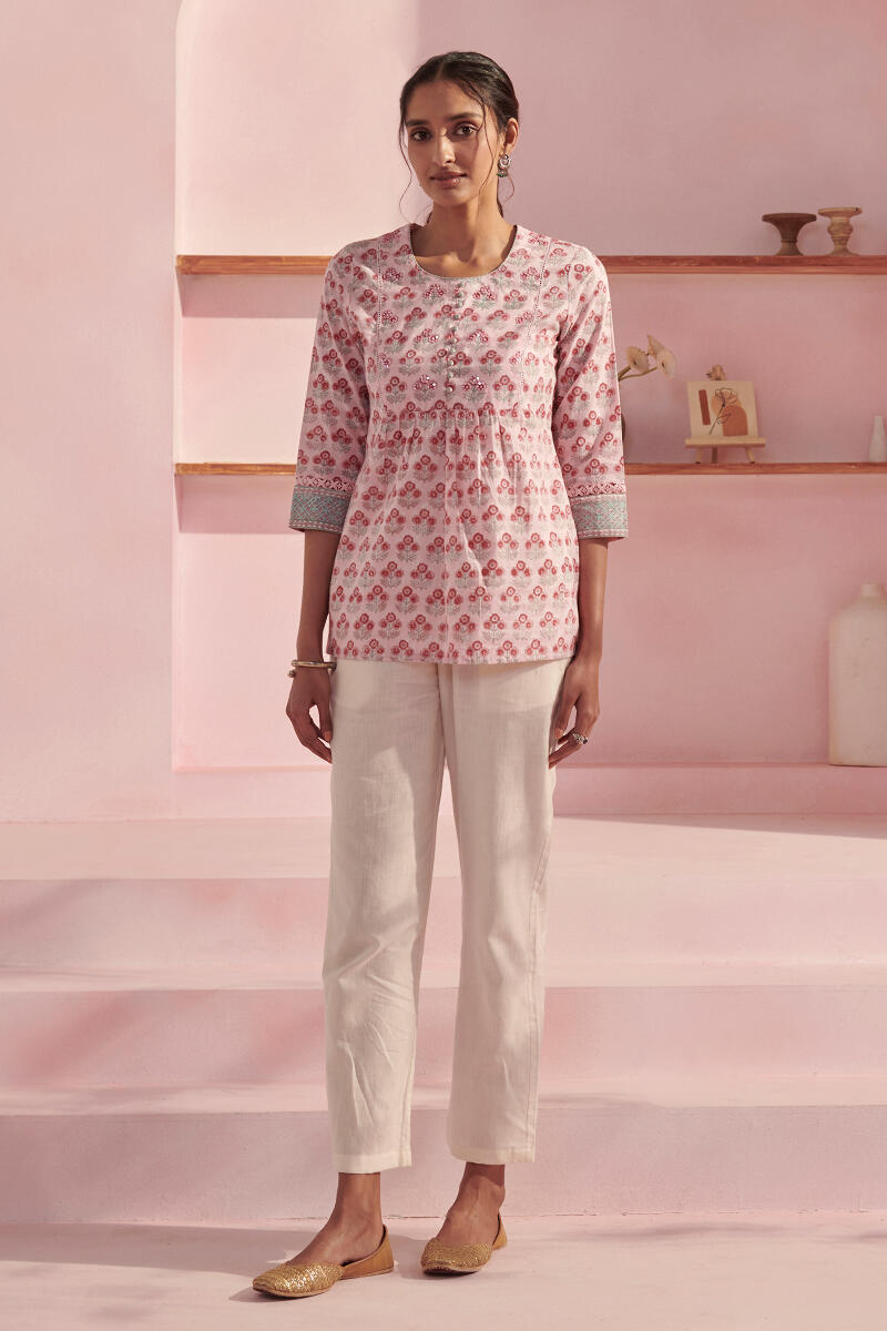 Pink Block Printed Cotton Top