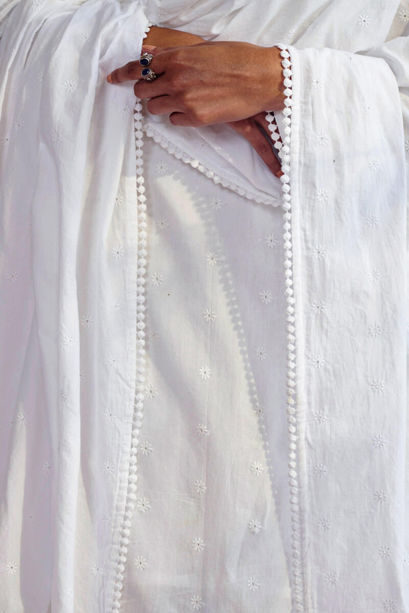 White Handcrafted Cotton Dupatta