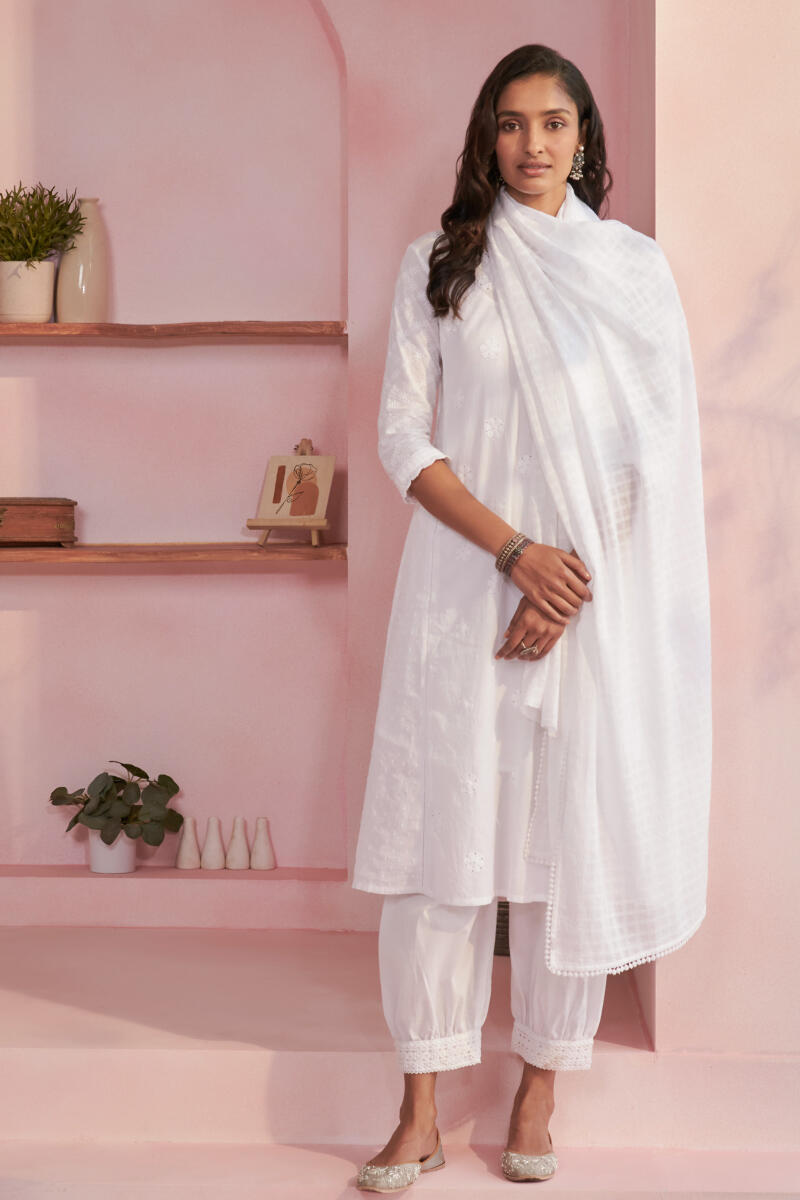 White Handcrafted Cotton Izhaar Pants