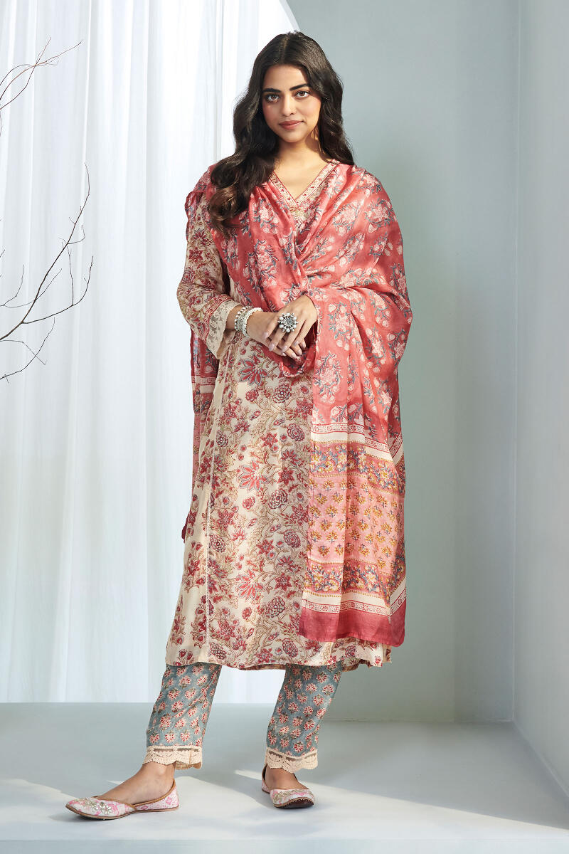 Blue Block Printed Modal Narrow Pants