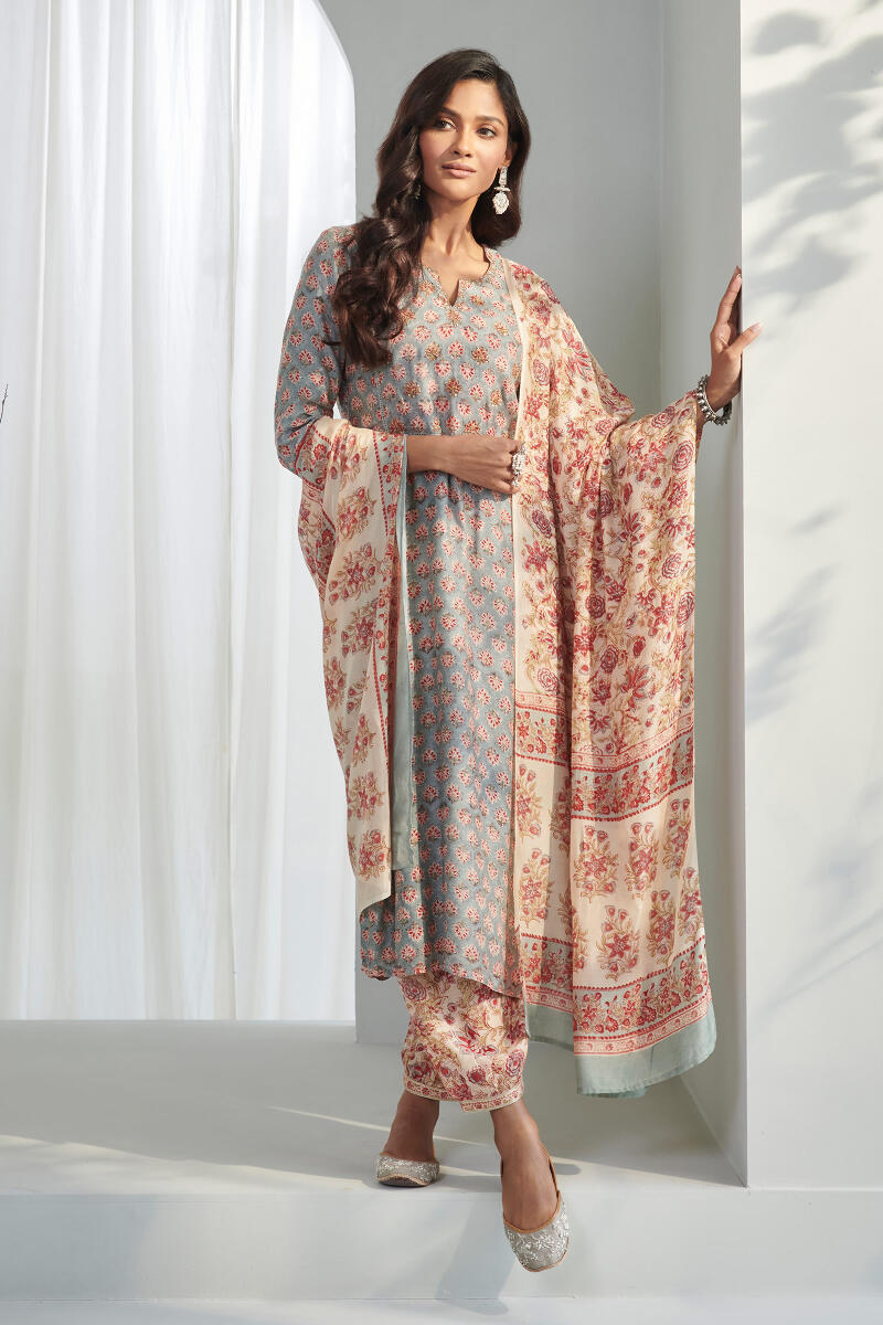 Beige Block Printed Modal Izhaar Pants