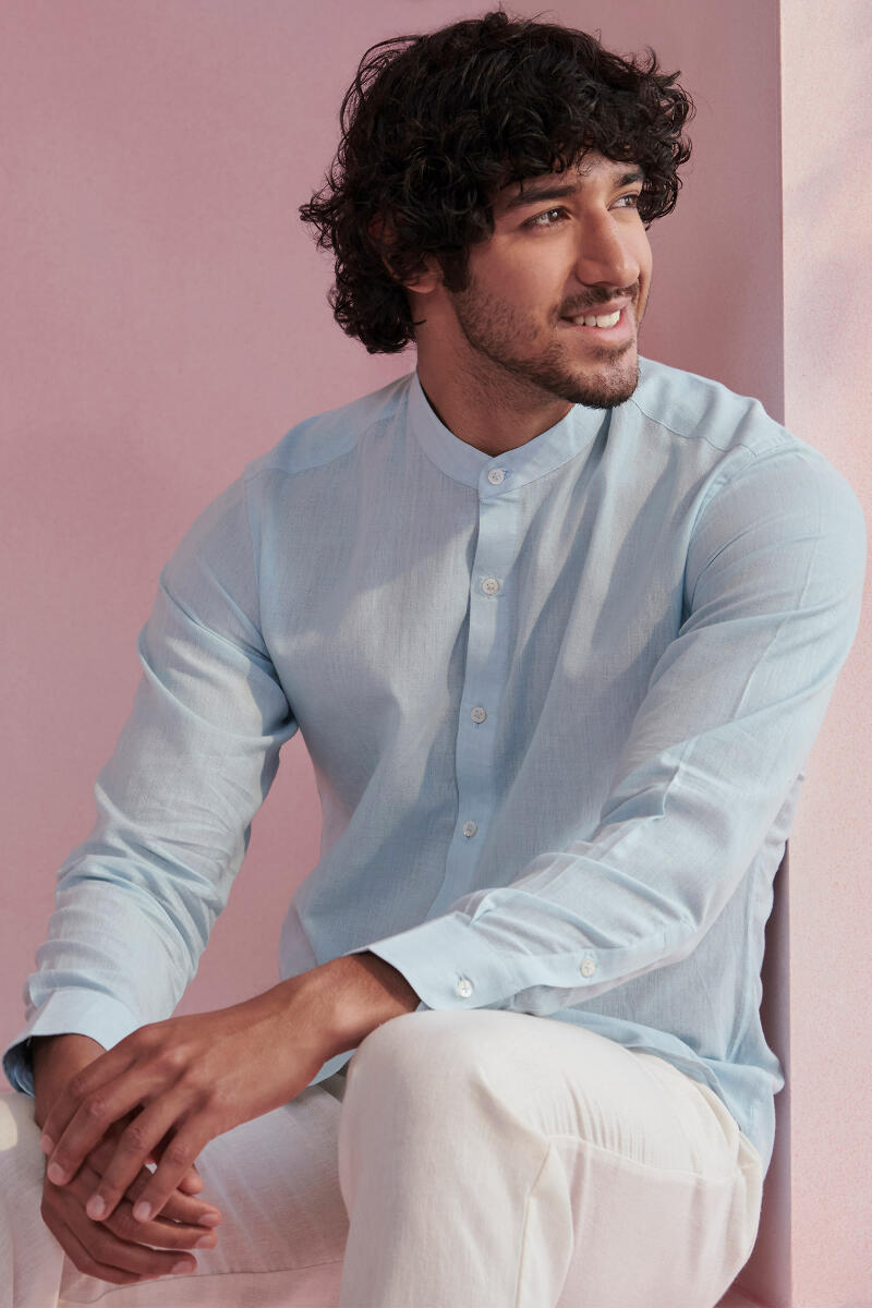 Light Blue Handcrafted Cotton Shirt