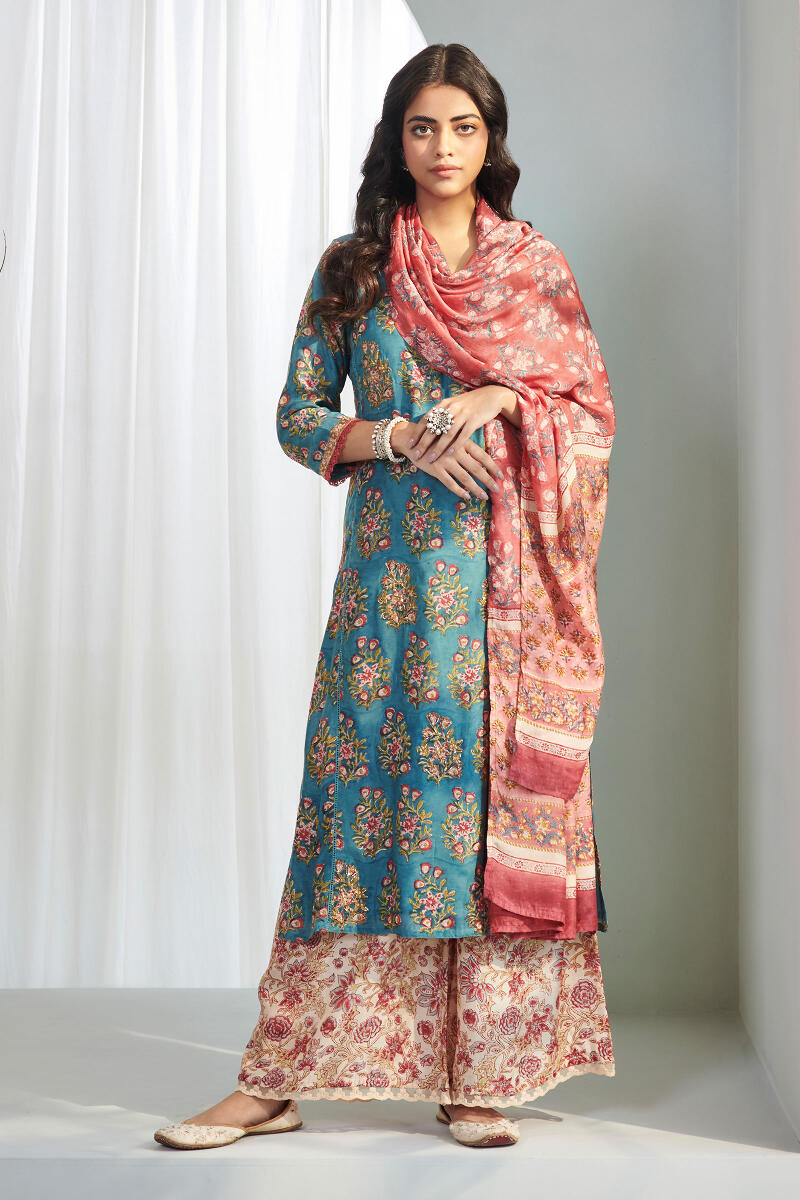 Beige Block Printed Modal Palazzo
