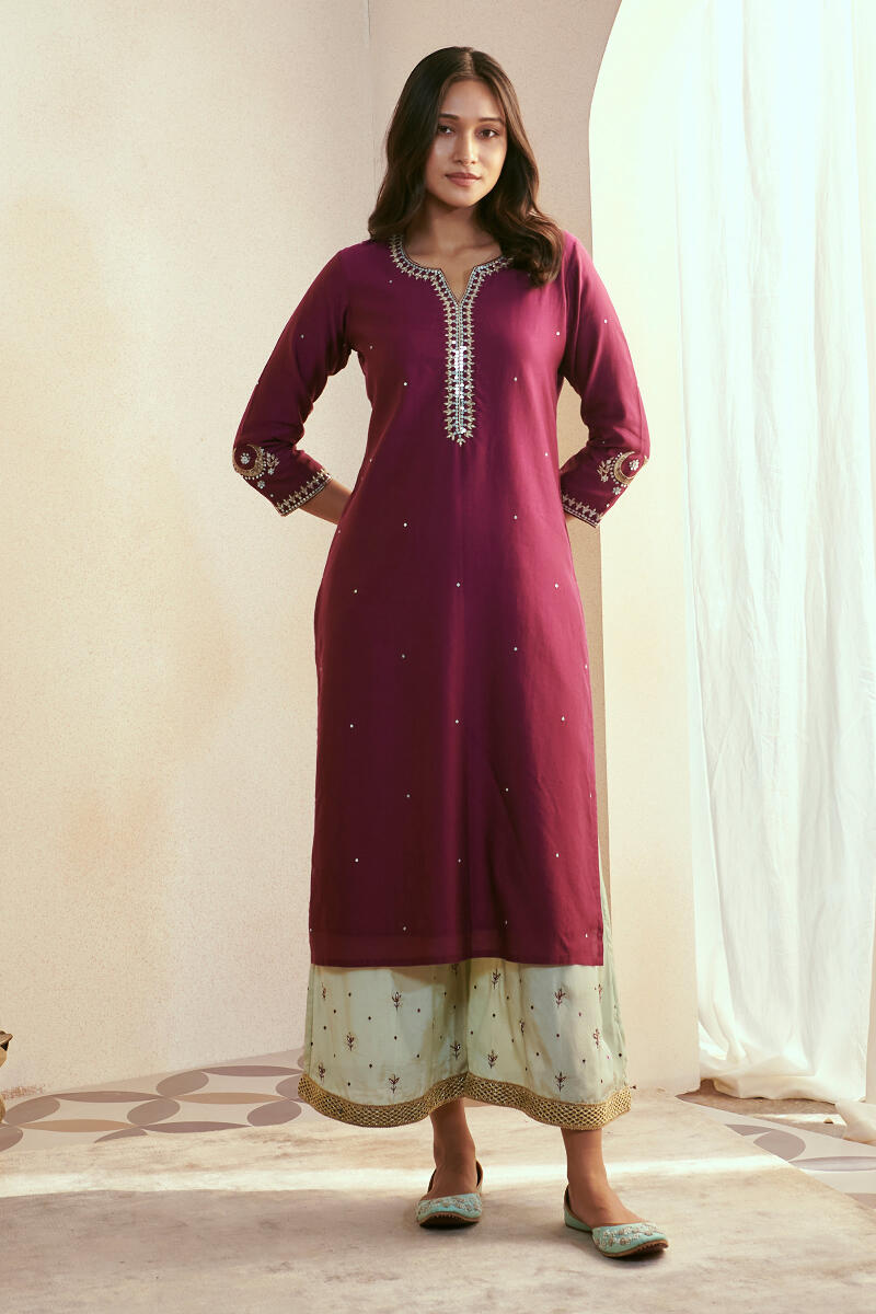 Purple Handcrafted Straight Chanderi Kurta