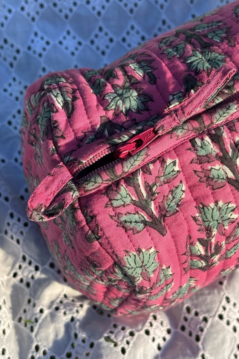 Pink Hand Block Printed Cotton Toiletry Pouch
