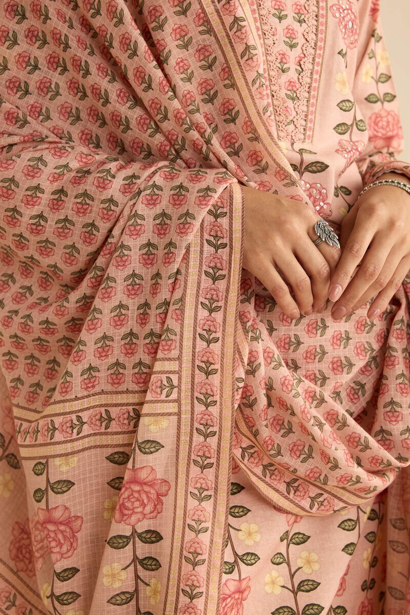 Peach Printed Kota Dupatta