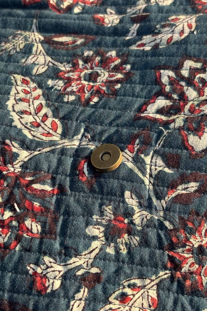 Teal Hand Block Printed Cotton Cross Body Bag