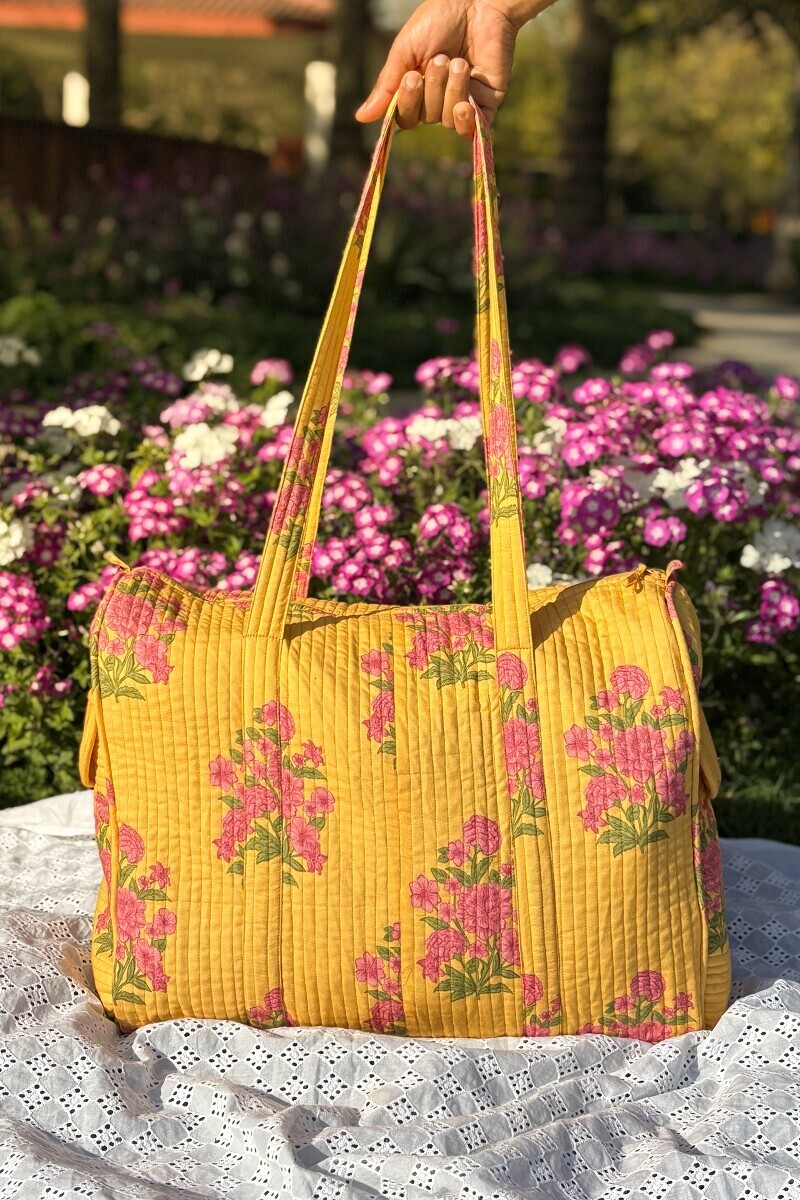 Yellow Printed Cotton Holdall Bag