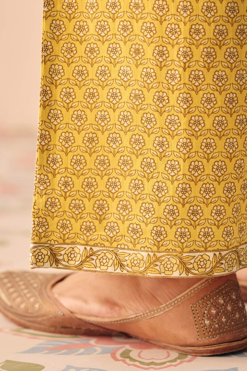 Yellow Hand Printed Cotton Farsi