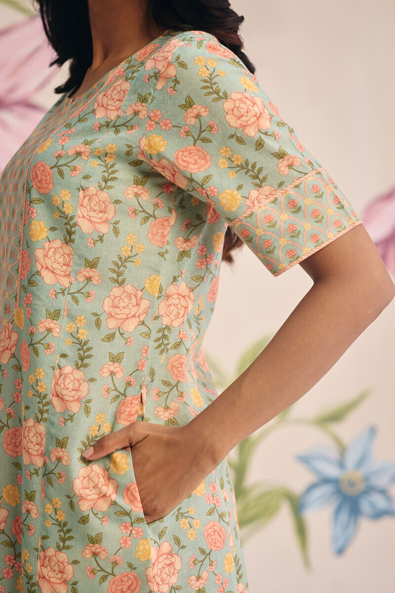 Blue Printed Cotton Kaftan