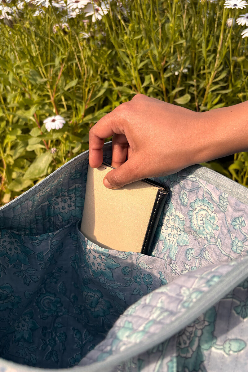 Grey Hand Block Printed Cotton Holdall Bag