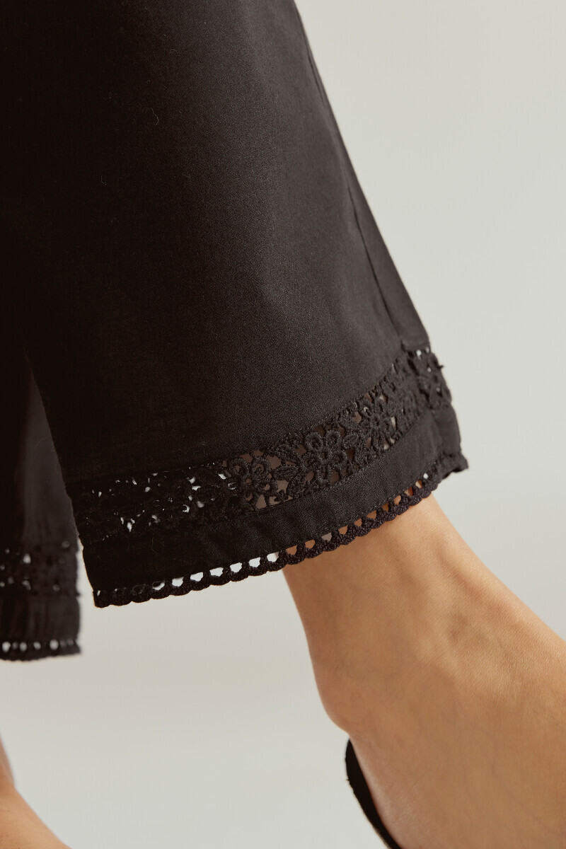 Black Handcrafted Cotton Narrow Pants