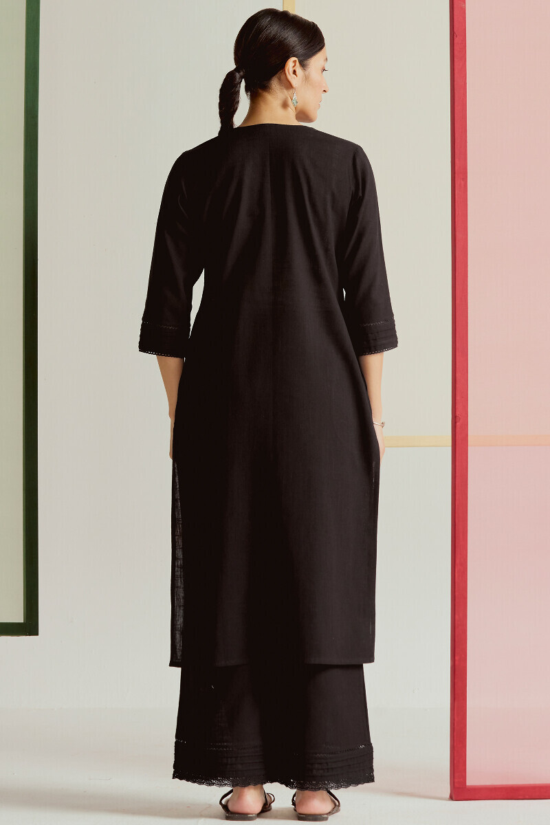 Black Handcrafted Straight Gauze Slub Kurta