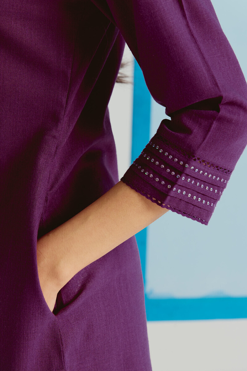 Purple Handcrafted Straight Gauze Slub Kurta
