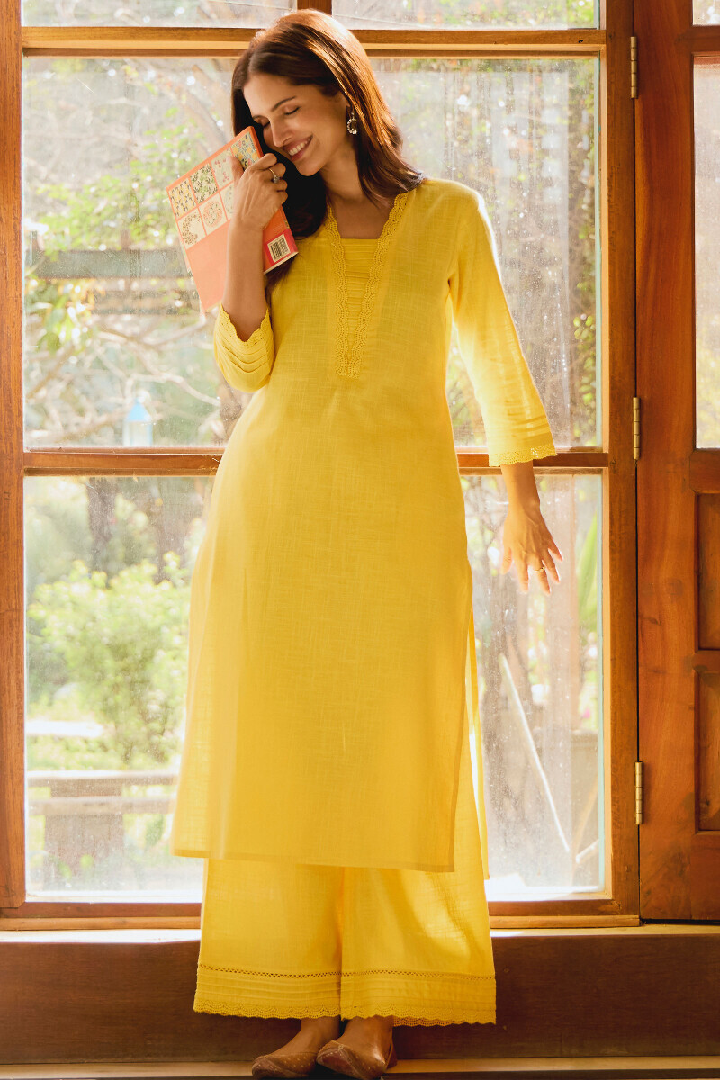 Yellow Handcrafted Gauze Slub Farsi