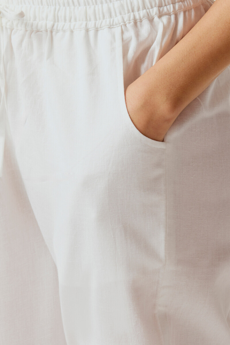 White Handcrafted Cotton Flax Narrow Pants