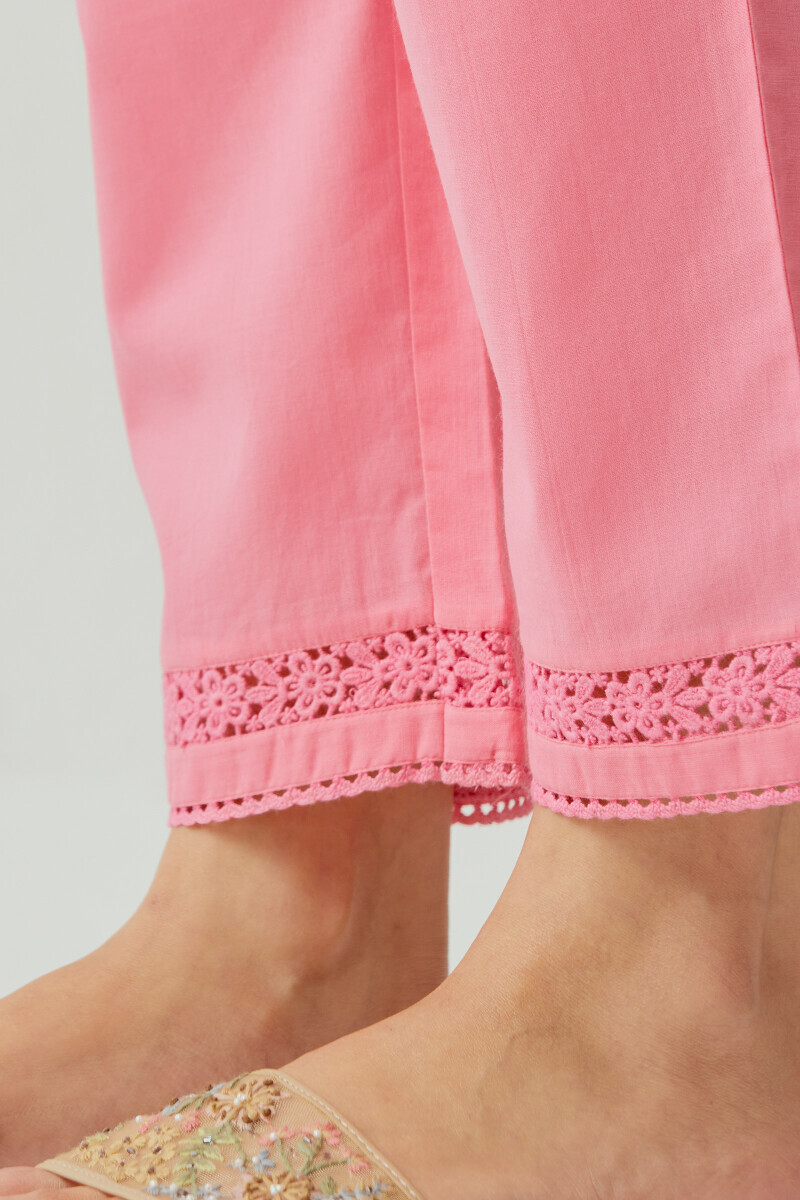 Pink Handcrafted Cotton Narrow Pants