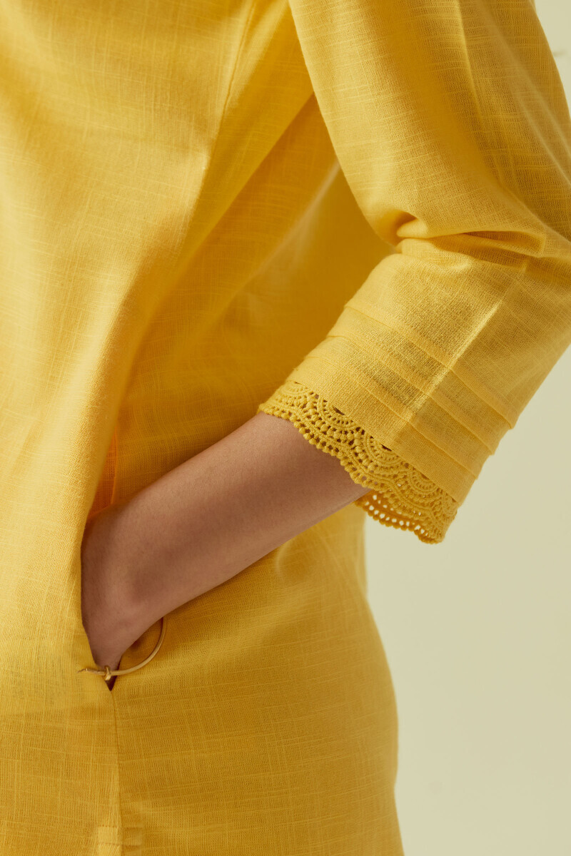 Yellow Handcrafted Straight Gauze Slub Kurta