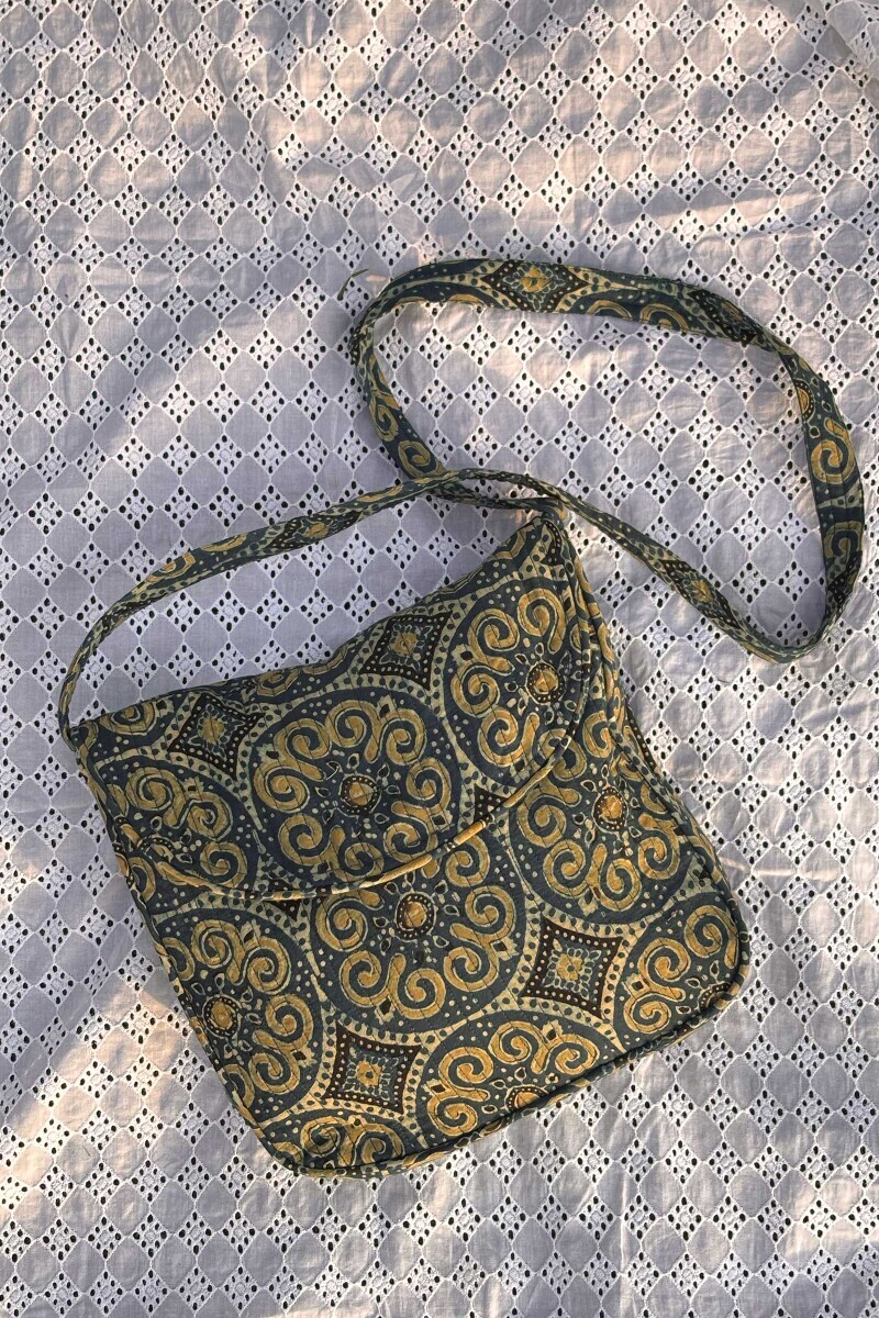 Blue Hand Block Printed Cotton Cross Body Bag