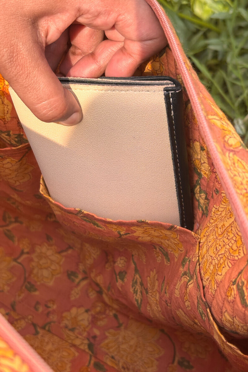 Peach Hand Block Printed Cotton Holdall Bag